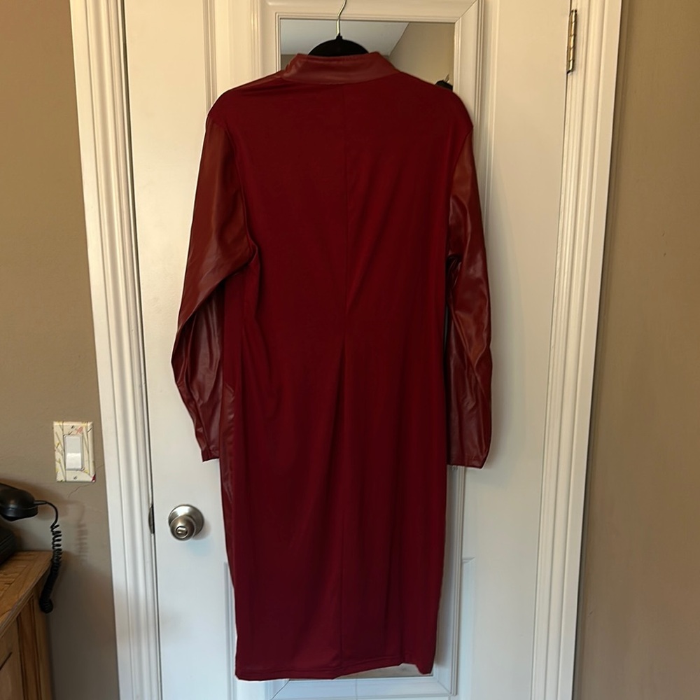 NWT- BloomChic Burgundy Pleather Dress with Gold Zipper - Picture 4 of 7